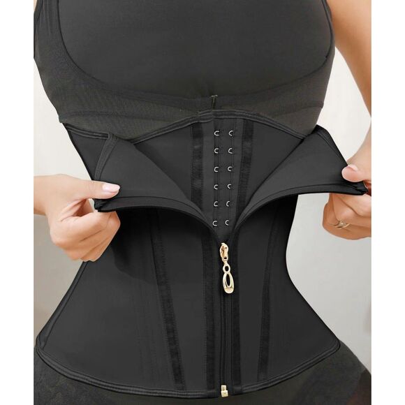 Women’s Black Waist Trainer Corset with Zipper & Hook Closure Size XXL - Picture 3 of 6